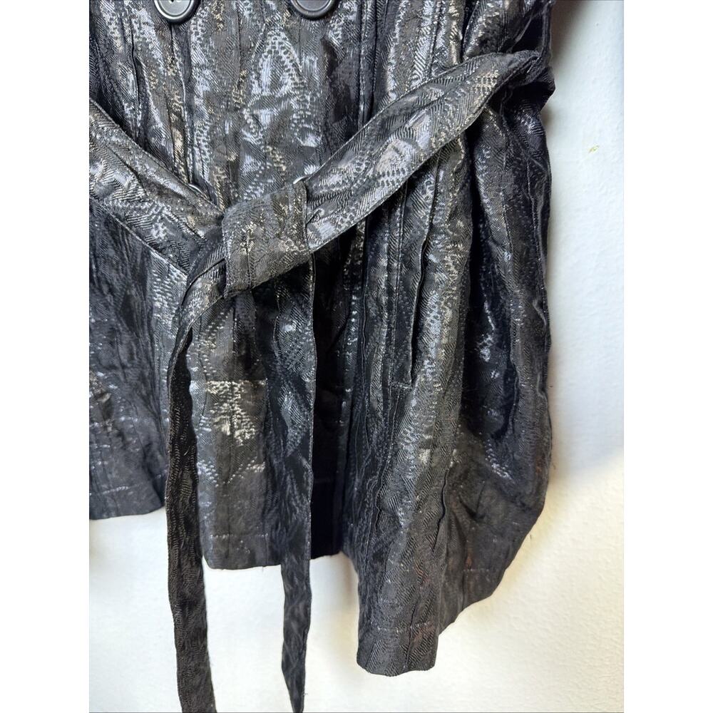 Chico's 3 Small Black Jacket Trench shiny Quilted Lightweight Belted party XL - Picture 6 of 11
